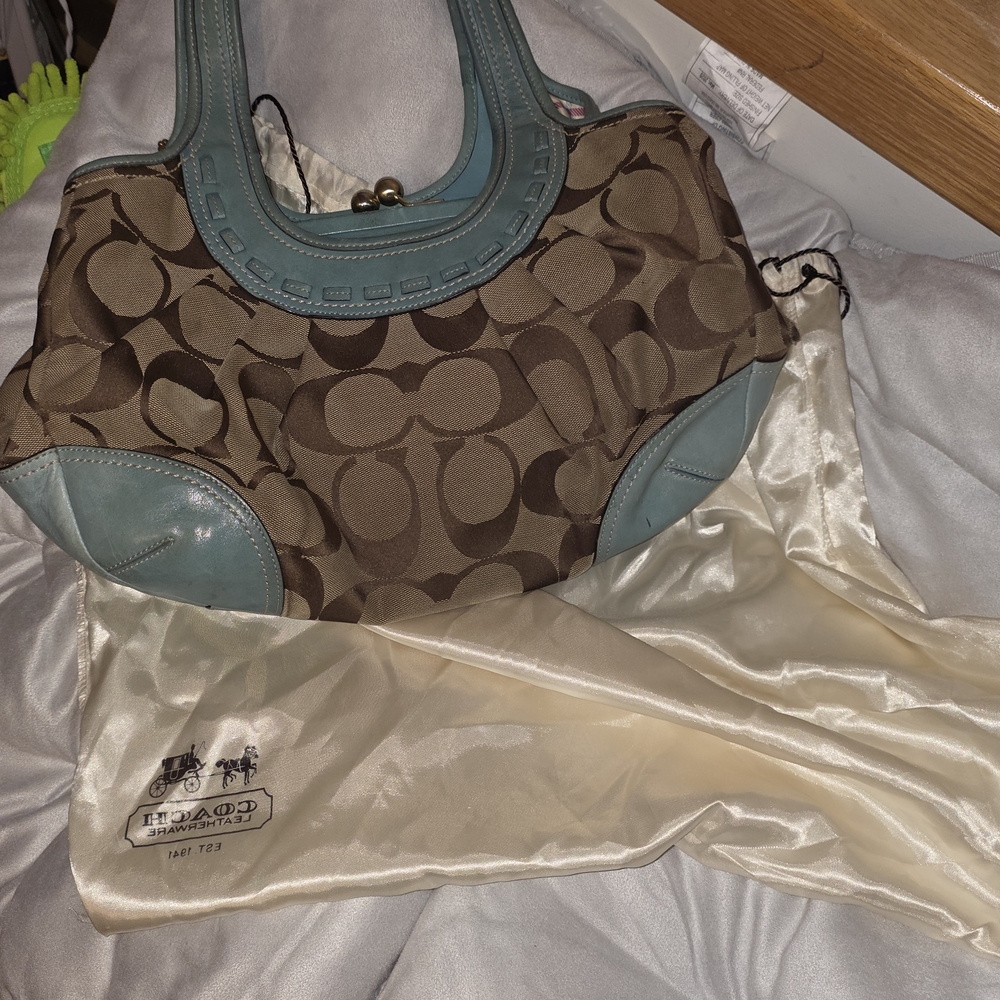 Coach Brown and Blue Signature Tote Bag